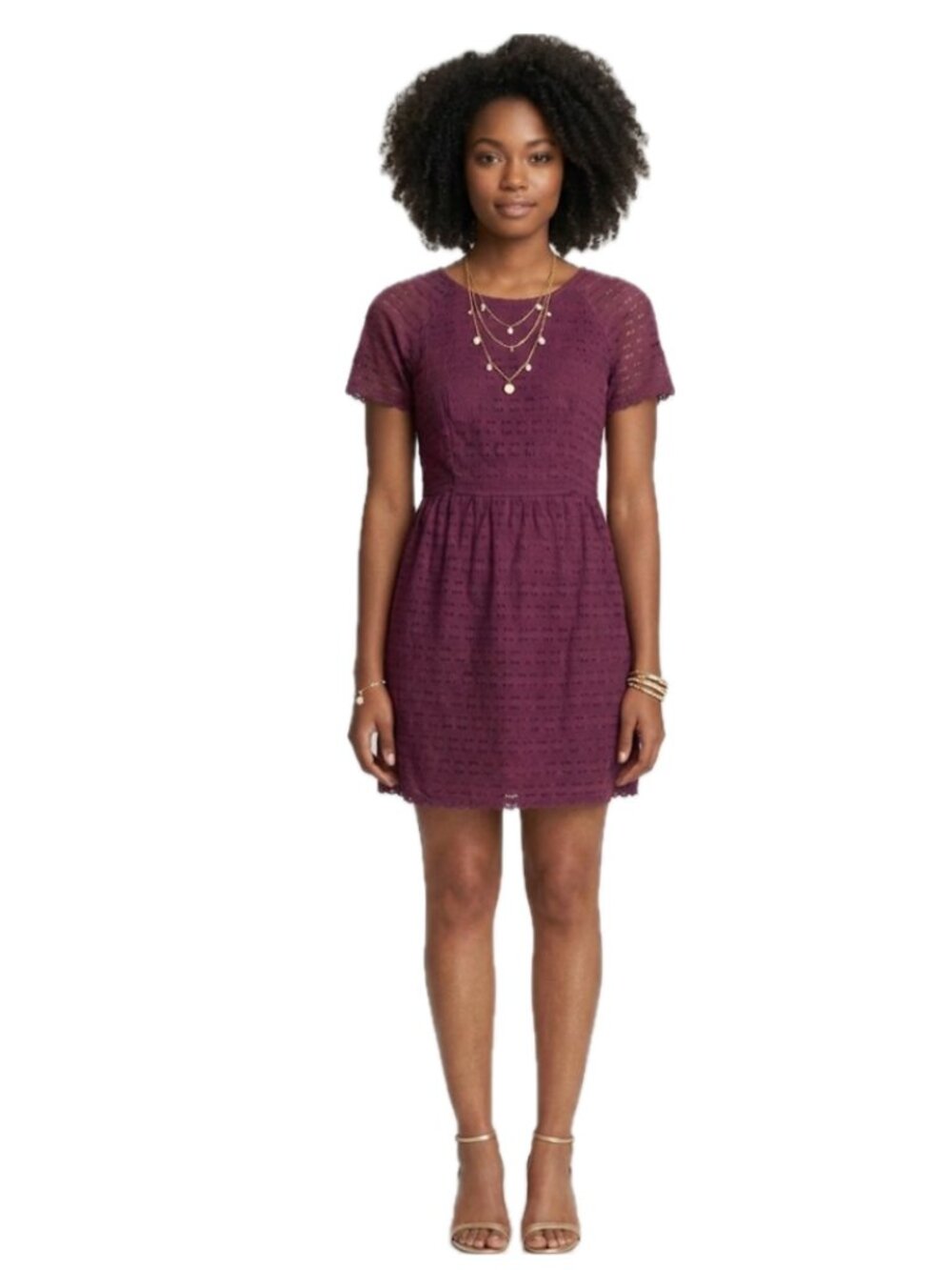 Free People | Lace Burgundy “Candy” Short Sleeve Mini Dress | Size 4